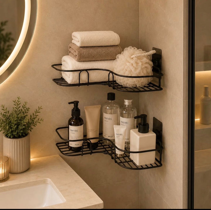 (PACK OF 2) Metal Bathroom Corner Rack, Bathroom Shelf, Storage Rack, Wall Storage Organizer Rack
