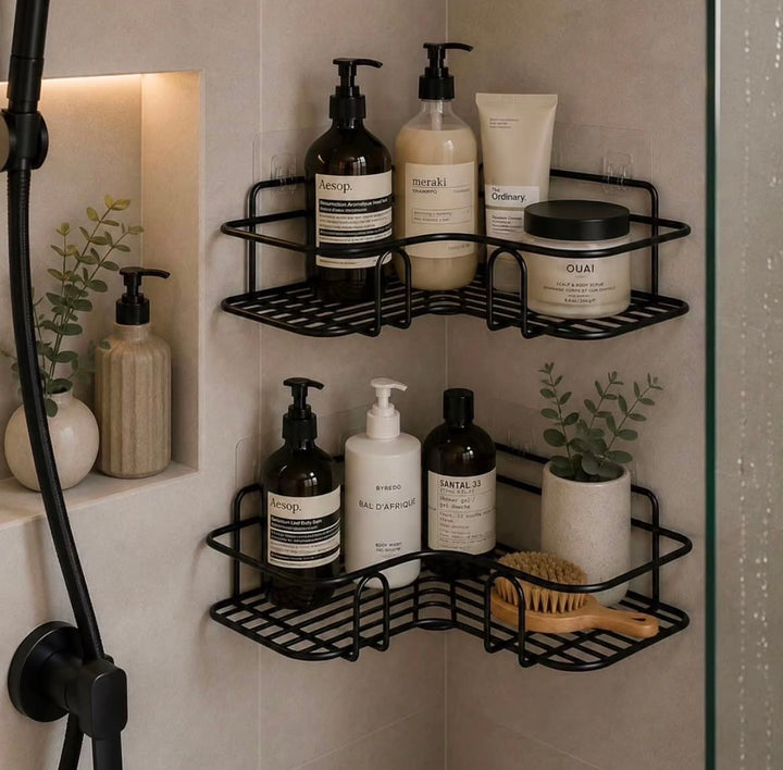 (PACK OF 2) Metal Bathroom Corner Rack, Bathroom Shelf, Storage Rack, Wall Storage Organizer Rack